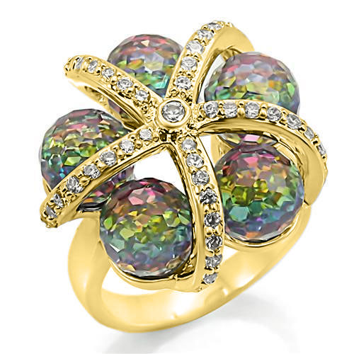JCE299 Rhodium Brass Ring with Top Grade Crystal  in Multi Color