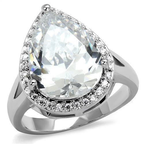 JCE1215 Rhodium Brass Ring with AAA Grade CZ  in Clear