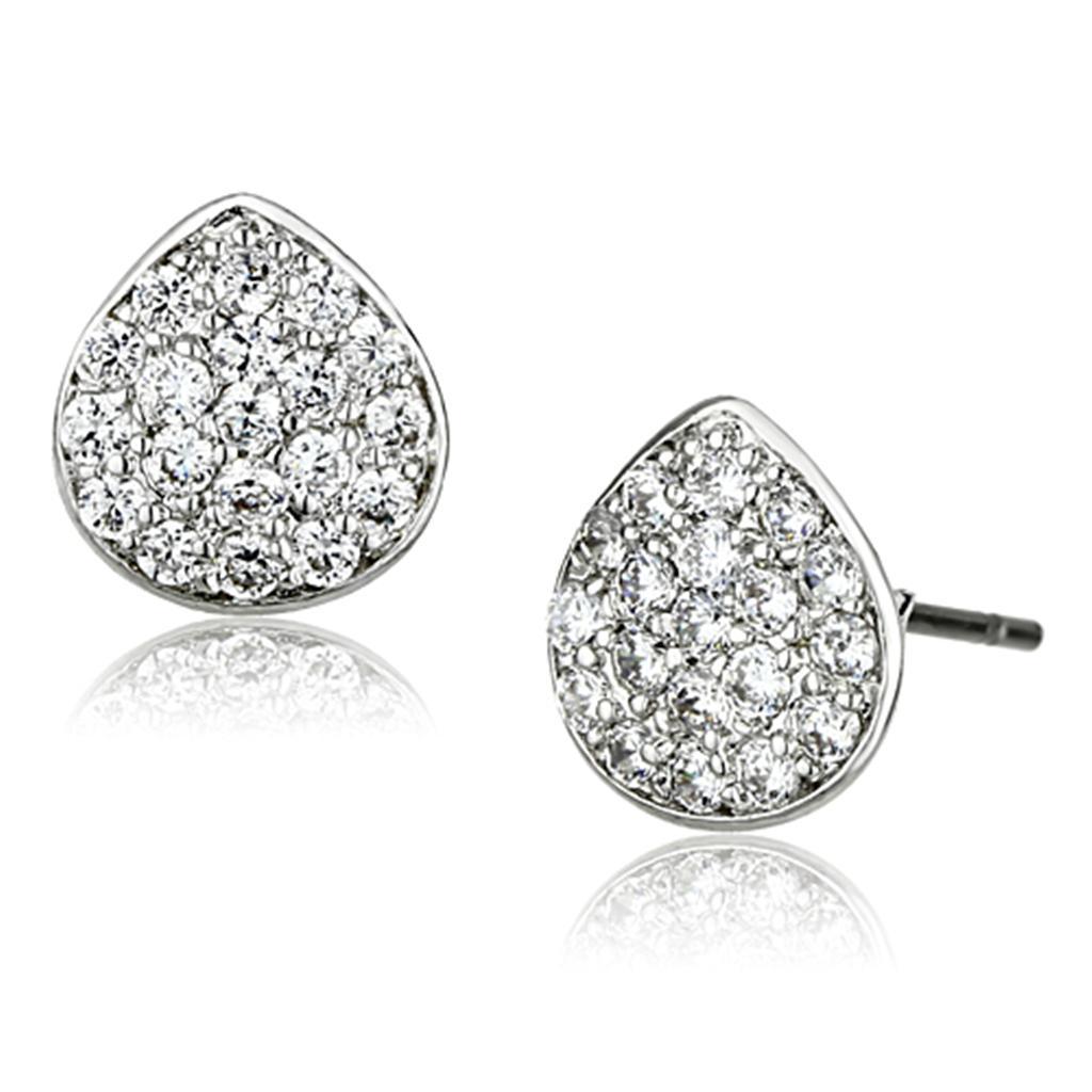JCE352 Rhodium Brass Earrings with AAA Grade CZ  in Clear