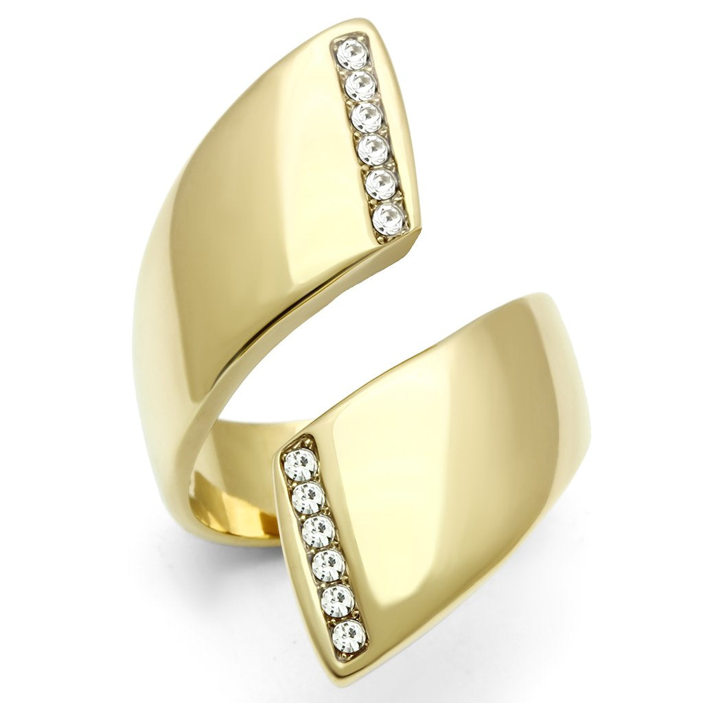 JCE292 IP Gold(Ion Plating) Brass Ring with Top Grade Crystal  in Clear