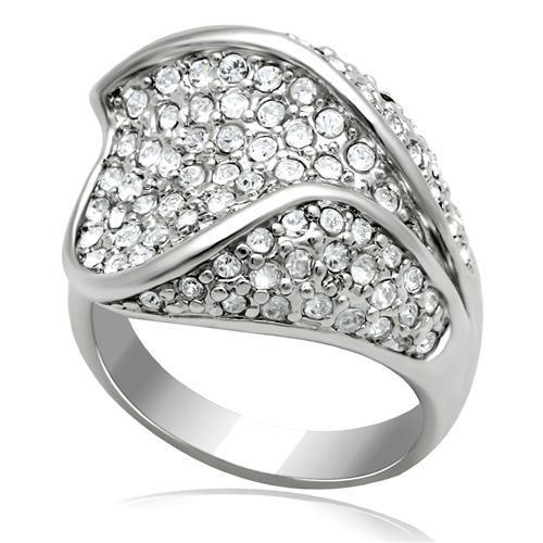 JCE2105 Rhodium Brass Ring with Top Grade Crystal  in Clear