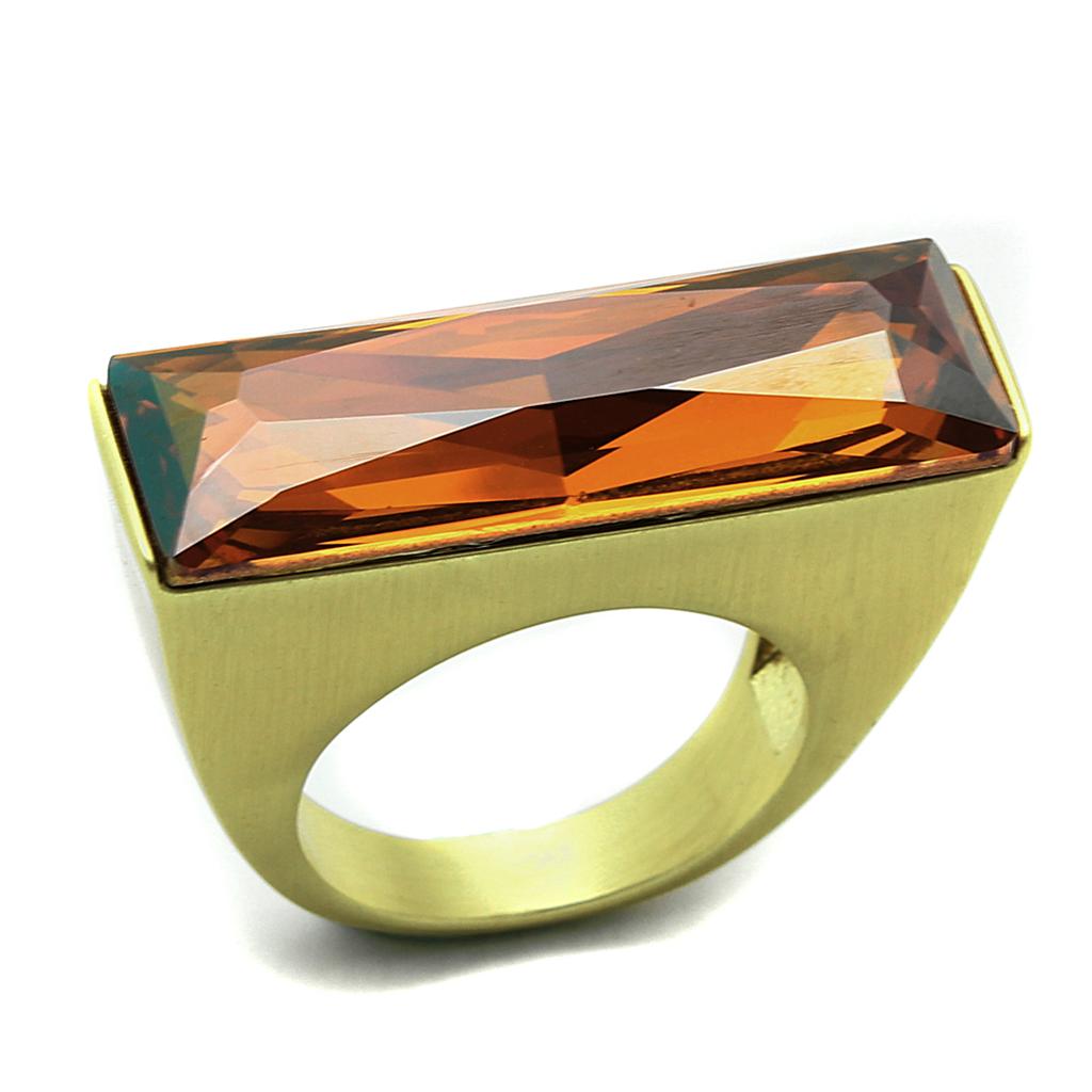 JCE3516 Gold & Brush Brass Ring with Top Grade Crystal  in Champagne