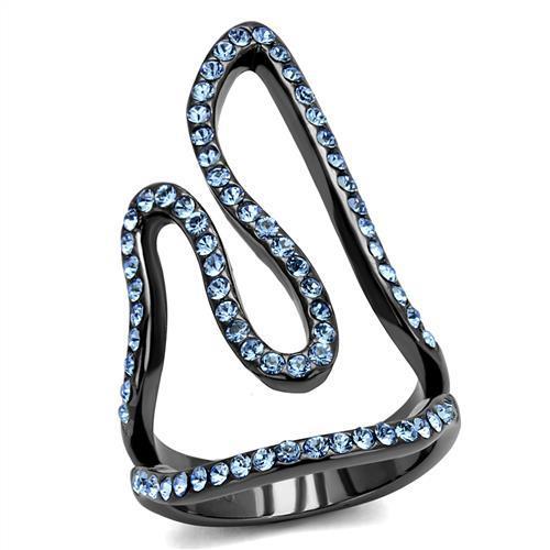 JCE2695 IP Light Black  (IP Gun) Stainless Steel Ring with Top Grade Crystal  in Aquamarine